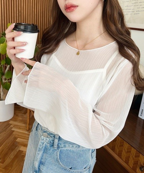 ブラウス シャツ トップス 長袖 無地 春夏 きれいめ 通勤 前開き 春 夏 レース シンプル 韓国ファッション シフォン 透け感 都会的