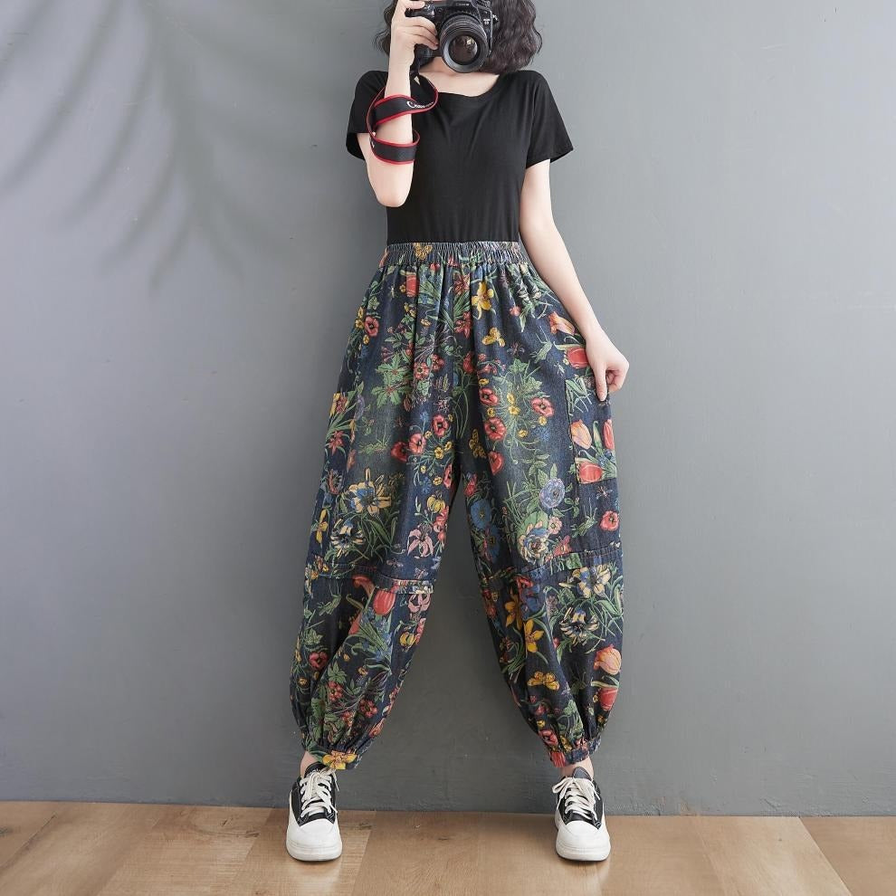バルーンパンツ サルエルパンツ レディース パンツ ボトムス デニム ロングパンツ ワイドパンツ ハーレムパンツ ロング 切り替え ポケット ウエストゴム かわいい 大人可愛い きれいめ シンプル カジュアル 上品 おしゃれ レトロ こなれ感 ガーリー 抜け感 ベーシック 花柄 フラワー 春 秋 学生 学校 通学 お出かけ お泊まり 休日 高原 ガーデン ショッピング カフェ 普段使い 着回し 体型カバー 定番 M L XL 2XL 大きいサイズ ゆったり ネイビー