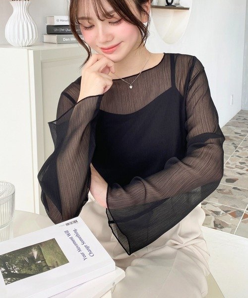 ブラウス シャツ トップス 長袖 無地 春夏 きれいめ 通勤 前開き 春 夏 レース シンプル 韓国ファッション シフォン 透け感 都会的