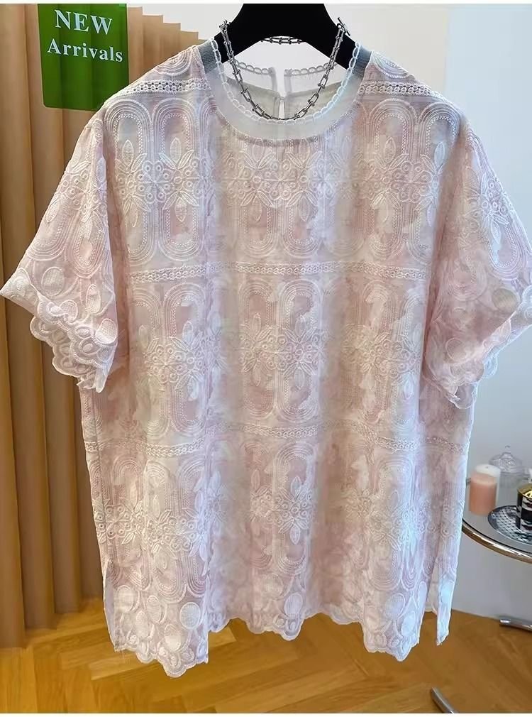 レディース Tシャツ 半袖 ゆったり コットン 綿 夏 秋冬 カジュアル 大きいサイズ 春夏 ラウンドネック 秋 レース 冬 刺繍 おしゃれ シャツ 上着