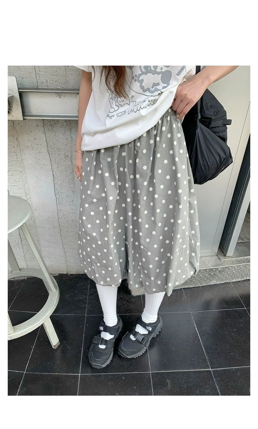 パンツ スカート ドット柄 春夏 カジュアル 体型カバー 春 夏 韓国ファッション ロング 切り替えデザイン ポリエステル ドット