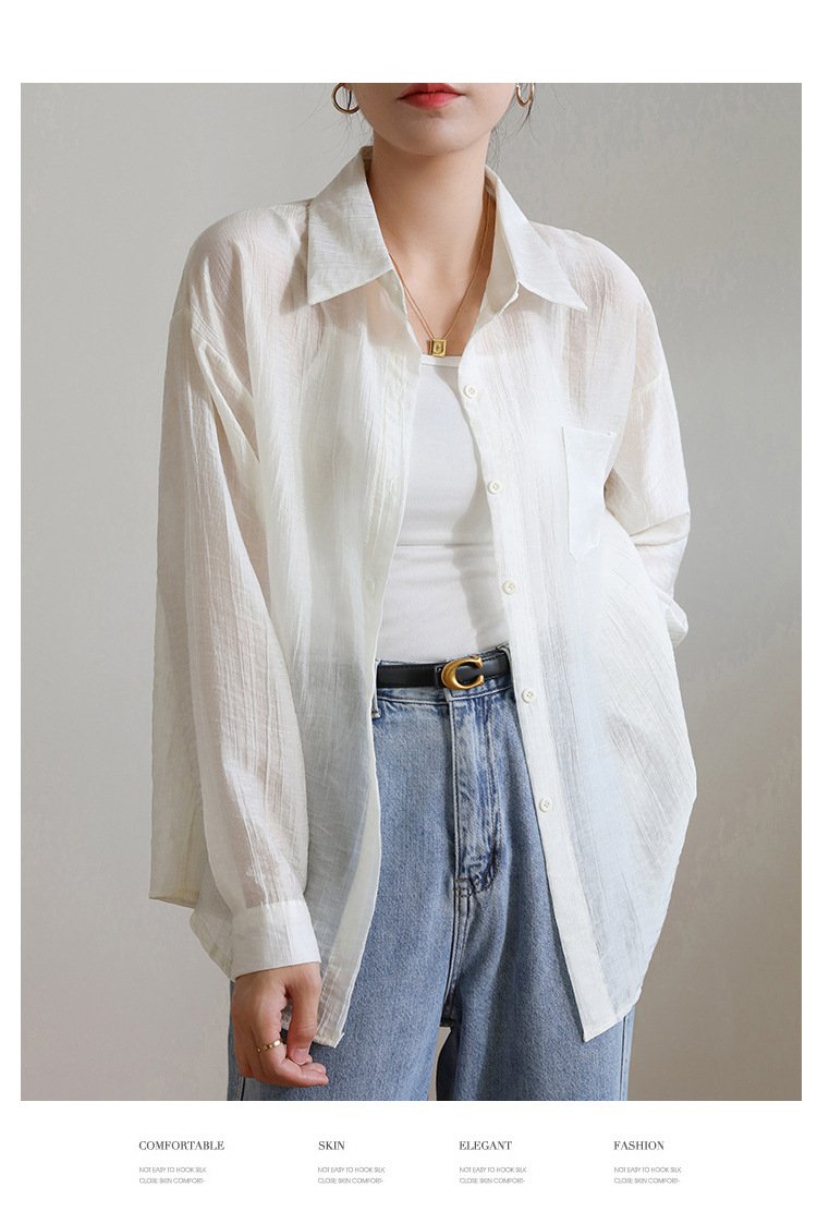 レディース シャツ トップス 長袖 無地 ゆったり 春夏 きれいめ 前開き 春 白 夏 シンプル 上品 レギュラー ポリエステル 白シャツ UVカット