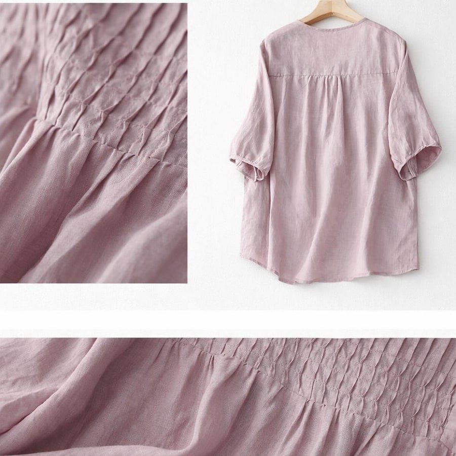 レディース シャツ Tシャツ 長袖 無地 ゆったり コットン 綿 麻 夏 きれいめ 通勤 体型カバー 春夏 前開き Vネック シンプル