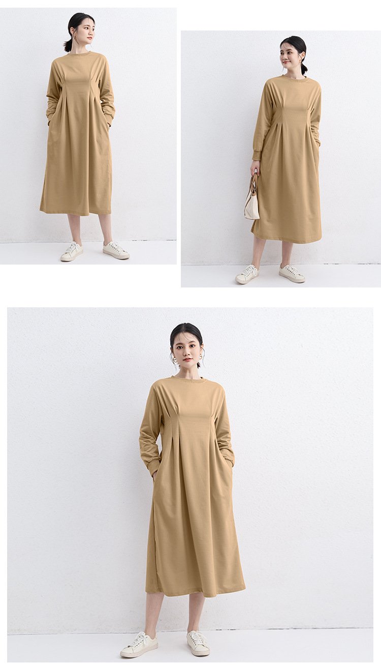 ワンピース 長袖 春 秋 きれいめ 通勤 春夏 ラウンドネック 上品 Aライン