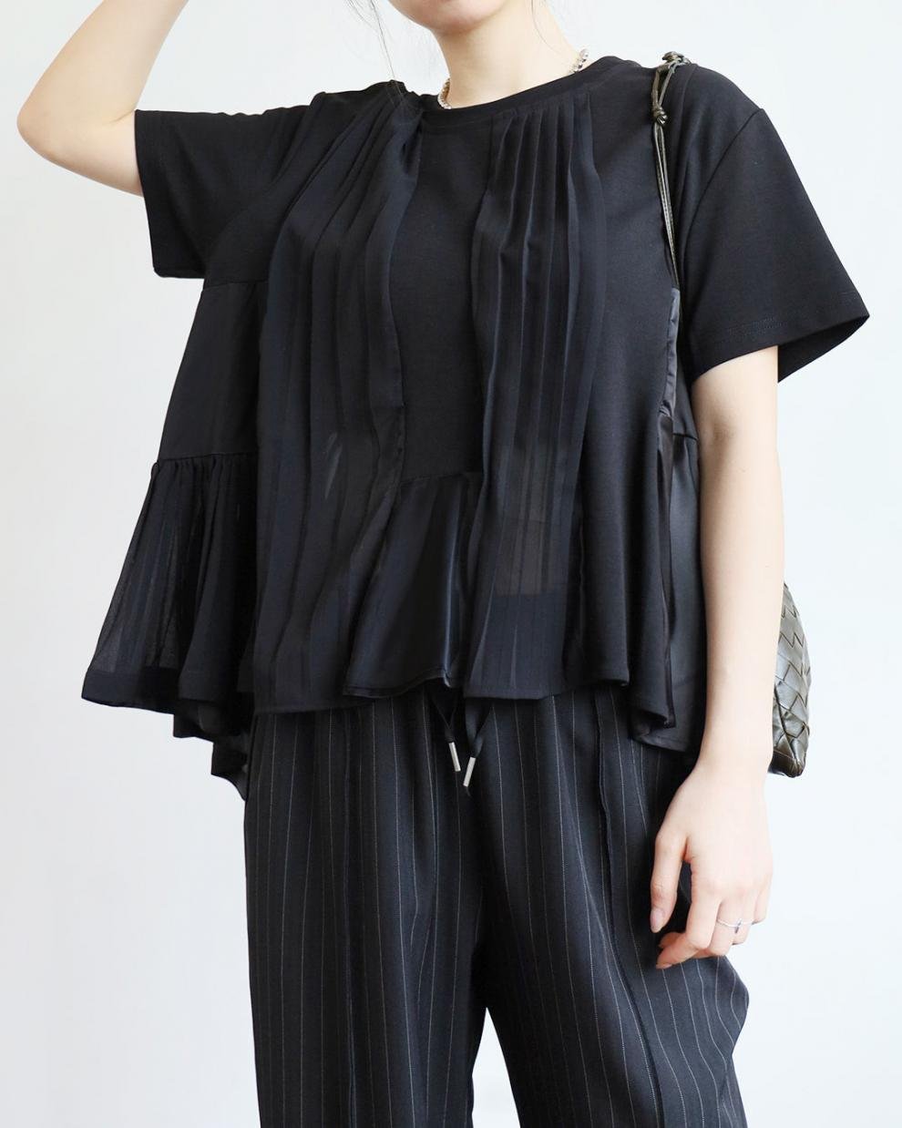 レディース トップス Tシャツ 半袖 無地 春夏 レトロ プリーツ 春 夏 シンプル シフォン シャツ
