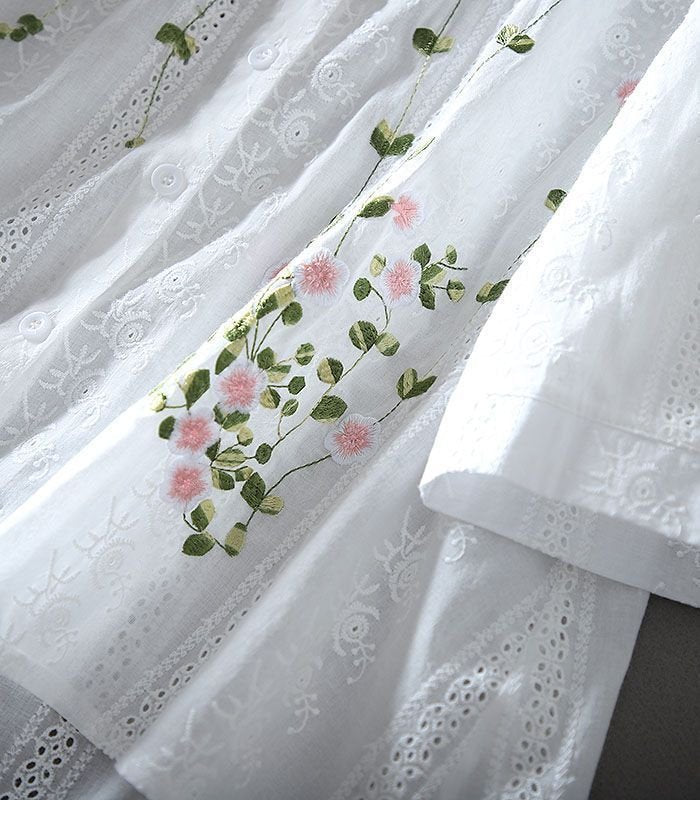 レディース シャツ トップス 春夏 カジュアル 前開き 春 夏 レース 刺繍 ハイネック フリル スタンドカラー レギュラー ボタン ポリエステル 立ち襟