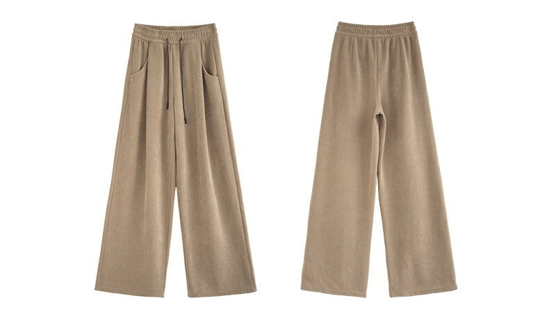 レディース パンツ ボトムス 裏起毛 ストレートパンツ ロングパンツ ワイドパンツ 丈長 ロング ストレート 裾ワイド ポケット ハイウエスト ウエストゴム シンプル カジュアル おしゃれ こなれ感 ラフ ルーズ 抜け感 ベーシック ナチュラル 無地 春 秋 ママ 通勤 学生 学校 通学 デート お出かけ 旅行 公園 女子会 休日 ショッピング お花見 カフェ 防寒 体型カバー 脚長 普段使い 着回し S M L XL ブラック ブラウン ダークグレー カーキ ベーシックカラー 大人カラー