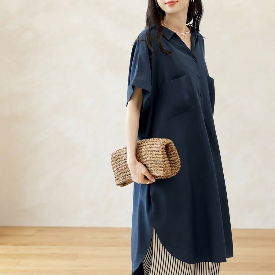 ワンピース 長袖 春夏 きれいめ Vネック 春 夏 シンプル 上品 ミディアム丈