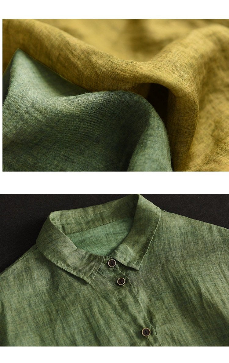 レディース シャツ トップス 半袖 無地 ゆったり 麻 春夏 カジュアル 体型カバー 前開き 春 夏 シンプル 薄手 襟付き レギュラー ボタン ポリエステル