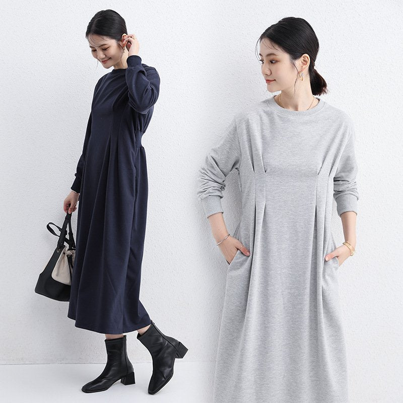 ワンピース 長袖 春 秋 きれいめ 通勤 春夏 ラウンドネック 上品 Aライン