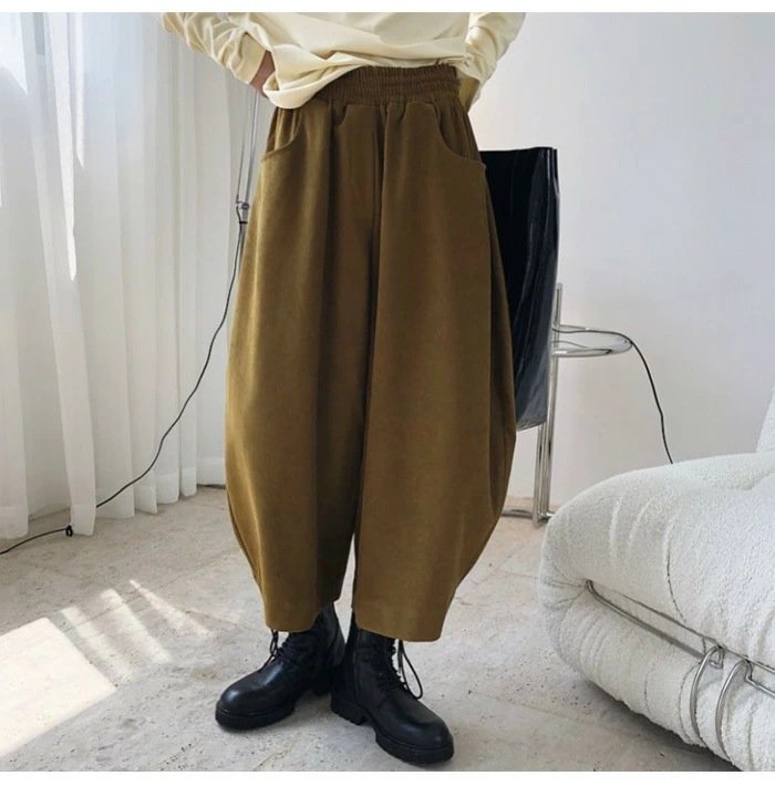 パンツ ゆったり 秋冬 秋 カジュアル 冬 韓国ファッション 薄手 切り替えデザイン ハイウエスト ポリエステル