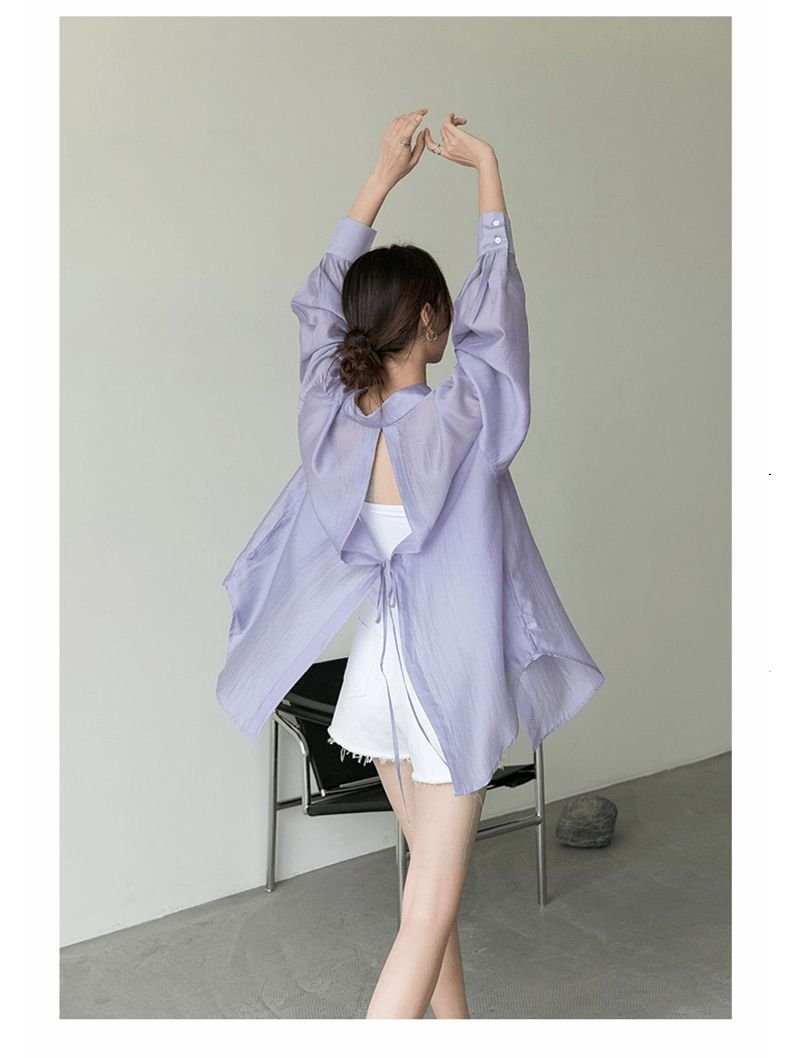 レディース シャツ トップス ジャケット 長袖 無地 ゆったり 春夏 カジュアル 前開き 春 夏 シンプル シフォン 薄手 スリット ストレッチ レギュラー
