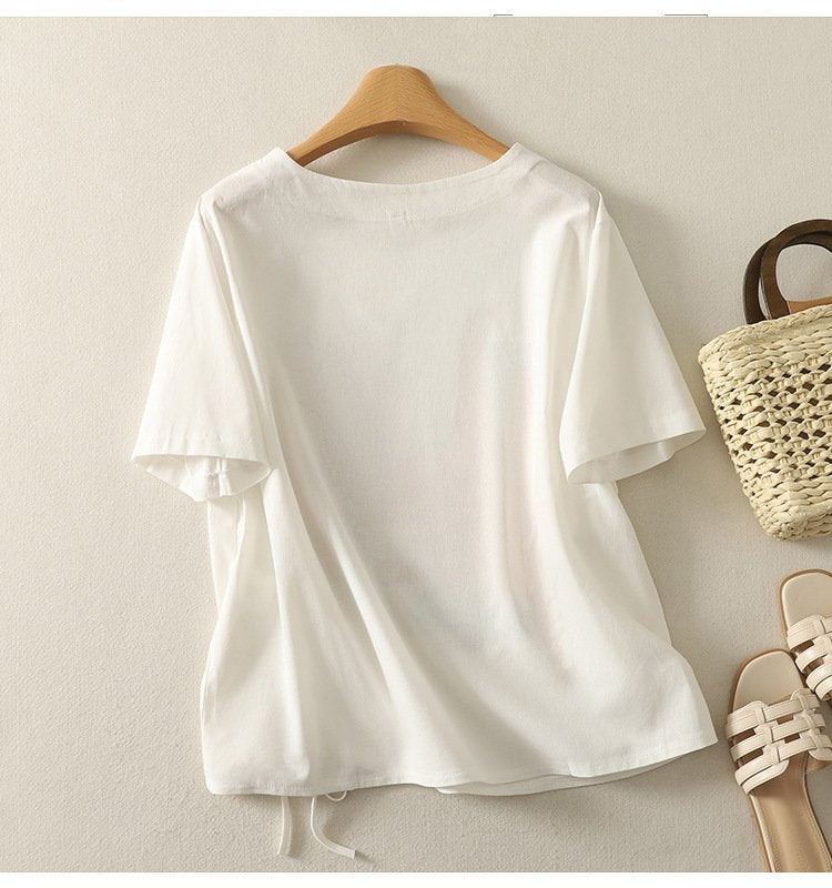 Tシャツ 半袖 プリント スリム コットン 綿 リネン 春夏 カジュアル きれいめ 通勤 春 夏 ラウンドネック シャツ 都会的 レギュラー ポリエステル
