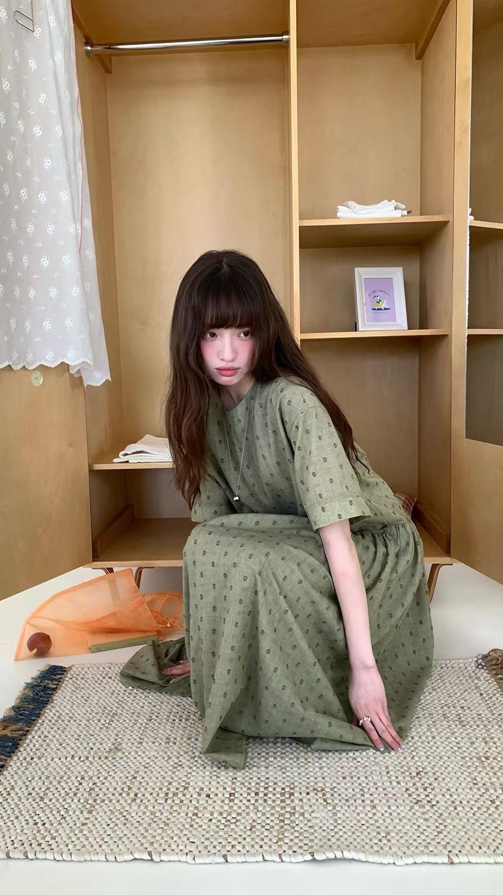 ワンピース 半袖 春夏 カジュアル きれいめ レトロ 体型カバー 通勤 春 夏 ラウンドネック ドット ロング Aライン