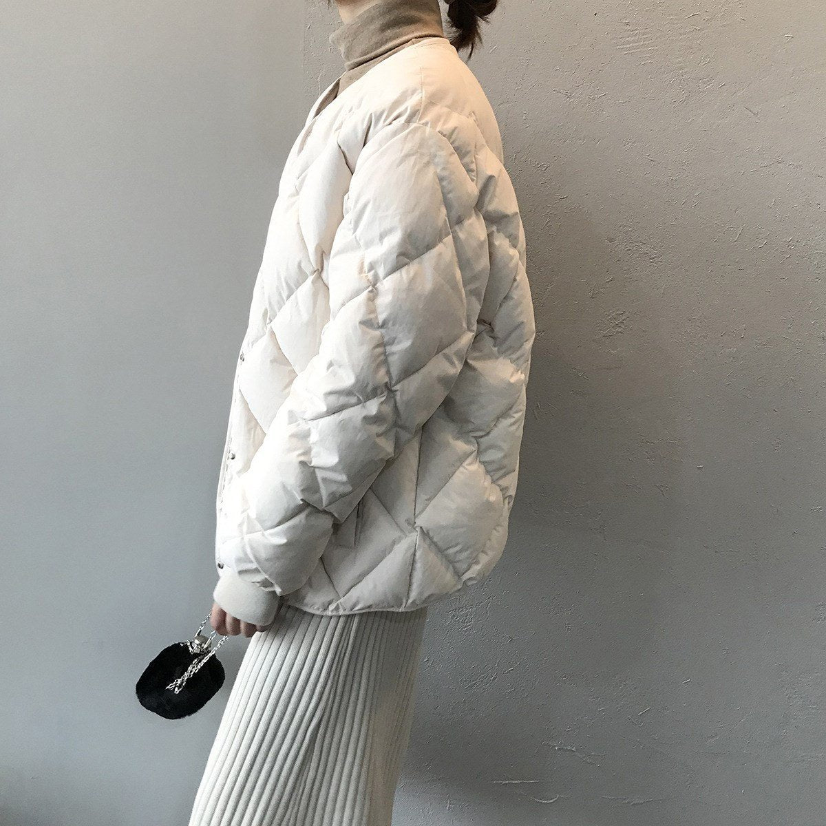 レディース ジャケット 長袖 ゆったり オーバーサイズ 秋冬 秋 体型カバー ショート キルティング 冬 ダウン 薄手 襟なし タイ アウター ポリエステル ダウンジャケット