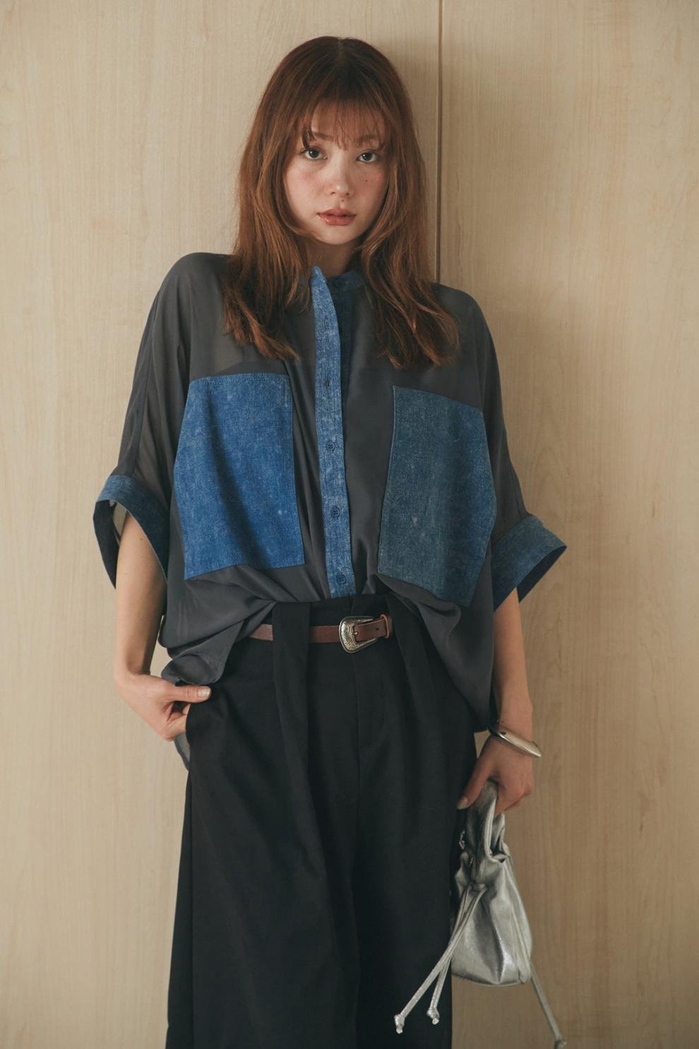 レディース トップス 半袖 無地 ゆったり デニム 春夏 カジュアル きれいめ 通勤 春 夏 シンプル 上品 都会的 配色