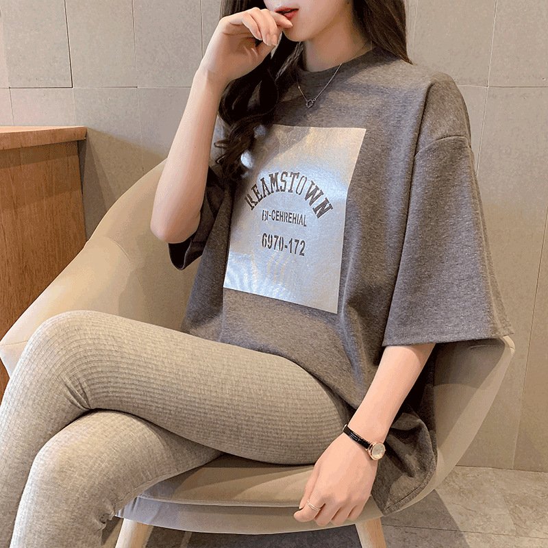 レディース トップス Tシャツ 半袖 プリント ゆったり 夏 体型カバー 大きいサイズ 春夏 ラウンドネック 学生 シャツ ポリエステル