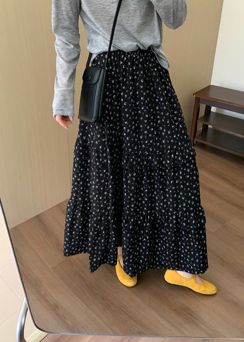 レディース スカート 花柄 スリム 春夏 ボトムス 春 夏 ブラック ロング Aライン ハイウエスト タイ