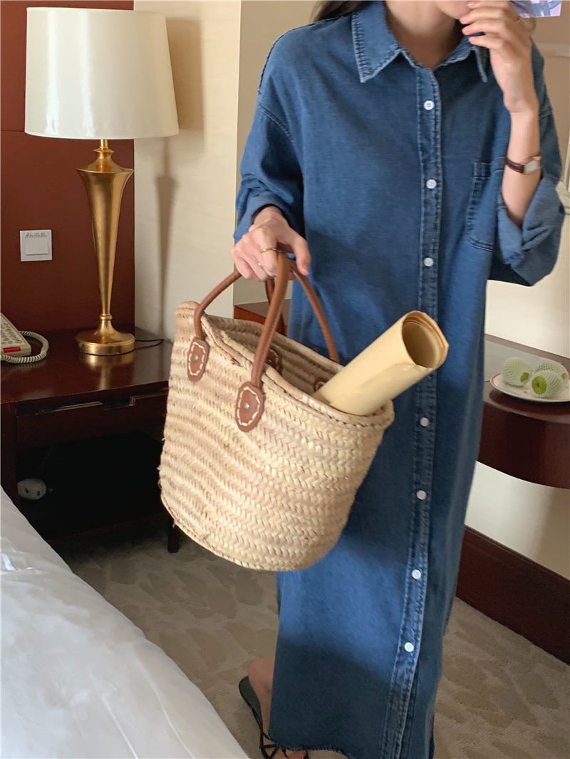 ワンピース 長袖 デニム 春夏 カジュアル 春 夏 シンプル 秋 ミモレ ロング 切り替えデザイン シック