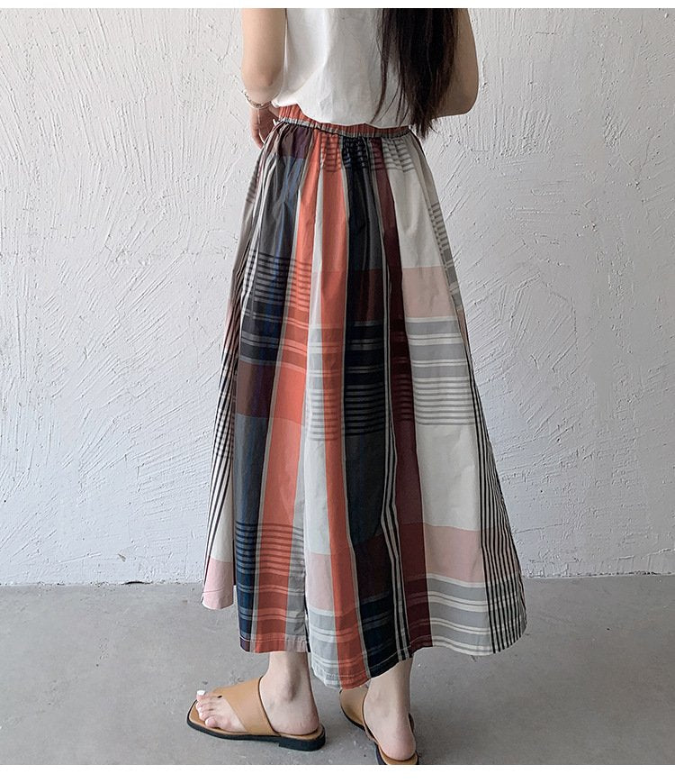 スカート チェック柄 春夏 カジュアル きれいめ 春 夏 ミモレ 上品 Aライン ポリエステル