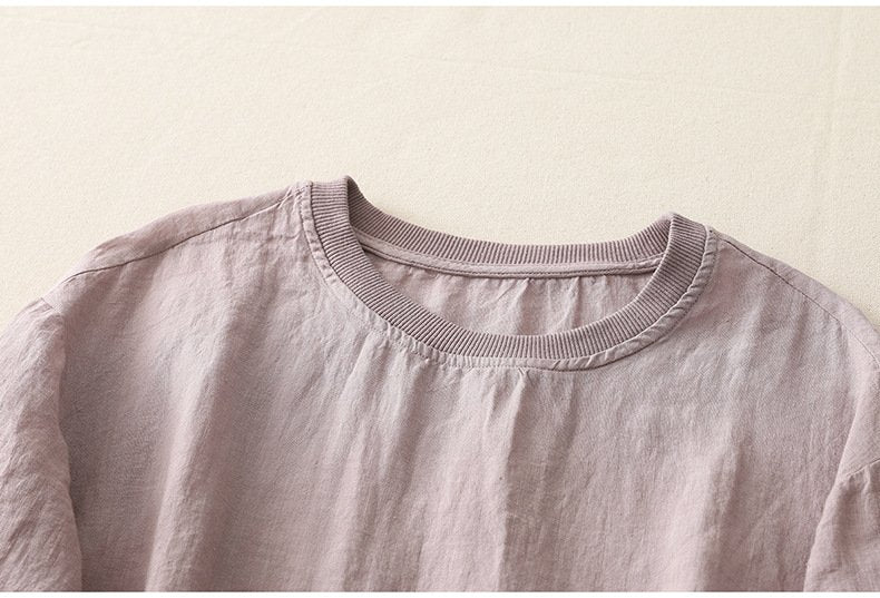 レディース トップス Tシャツ 半袖 無地 ゆったり 春夏 カジュアル レトロ 春 夏 ラウンドネック シンプル シャツ 切り替えデザイン プルオーバー リブ レギュラー ポリエステル