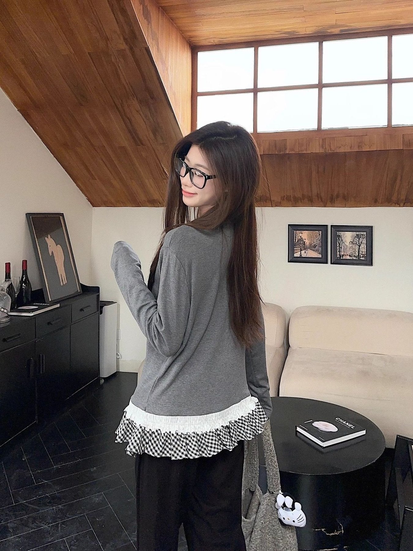 レディース トップス Tシャツ 長袖 ボーダー ストライプ チェック柄 ゆったり 秋冬 秋 きれいめ 体型カバー 花柄 膝丈 ラウンドネック レース 冬 上品 クルーネック シャツ 切り替えデザイン インナー ポリエステル 配色