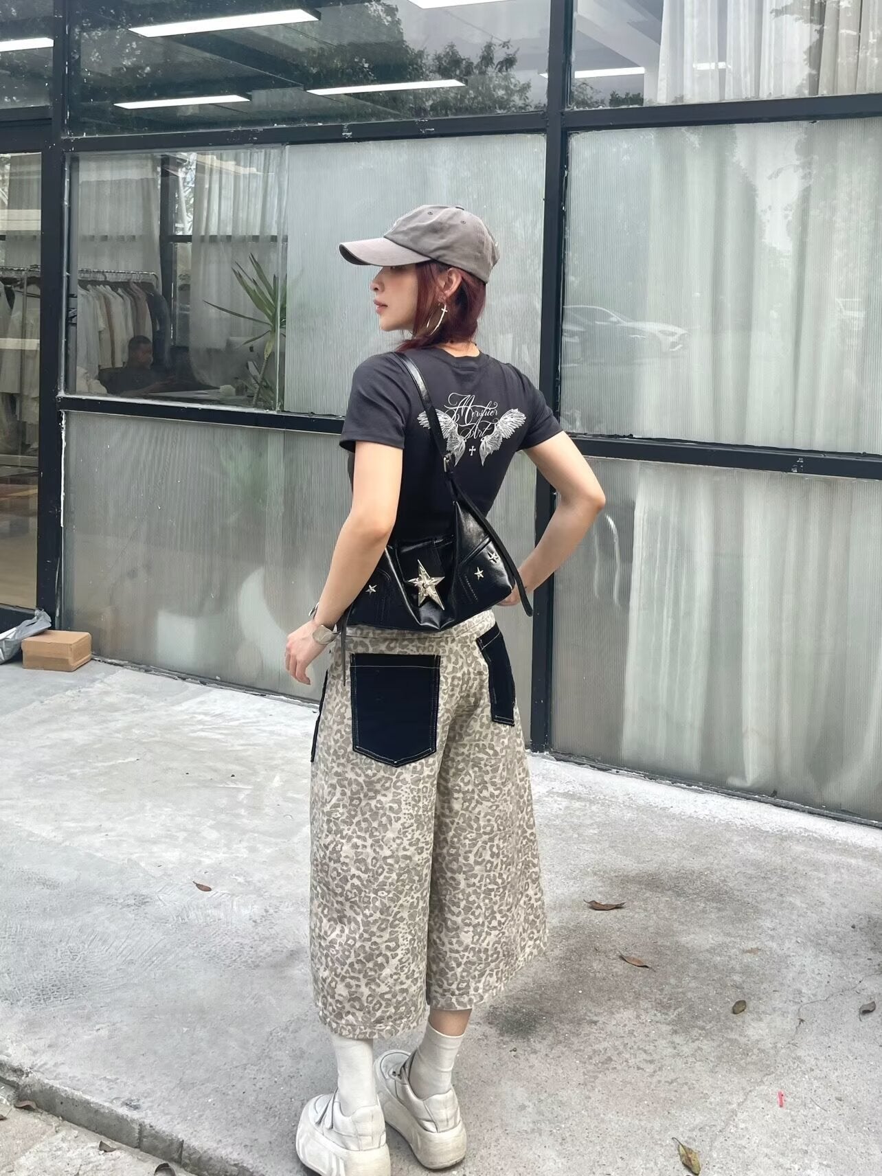 レディース パンツ ワイド コットン 綿 デニム 春夏 カジュアル アメリカン レトロ 春 ショート 夏 男女兼用 ショートパンツ 7分丈 ヒョウ柄 ポケット ハイウエスト ストリート ストレッチ