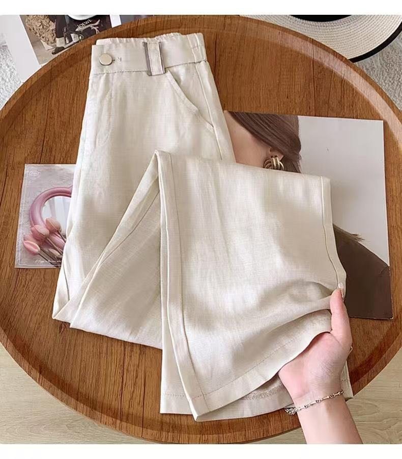 レディース パンツ リネン 春夏 カジュアル きれいめ 春 夏 ストレートパンツ 上品 ストレート 9分丈 薄手 ハイウエスト 伸縮性 ポリエステル