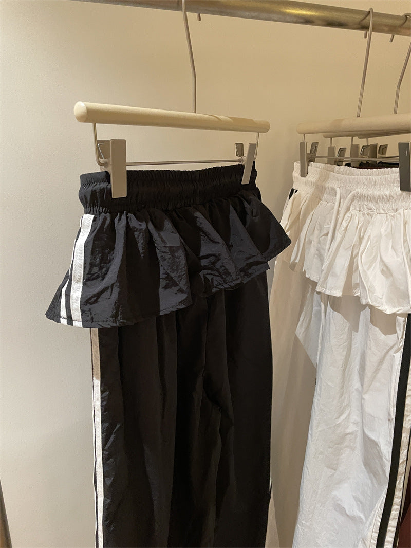 レディース パンツ ボトムス ロングパンツ ロング ワイド フレア ストレート Iライン フリル ポケット ハイウエスト ウエストゴム 薄手 大人可愛い シンプル カジュアル おしゃれ かっこいい こなれ感 ラフ ボーイッシュ スポーティー 個性的 主役級 存在感 春 夏 秋 冬 ロングシーズン ママ デート お出かけ 旅行 ジム 公園 女子会 合コン 重ね着 韓国 オルチャン 楽ちん 体型カバー 普段使い 着回し レイヤード インスタ映え フリーサイズ 白 ホワイト 黒 ブラック