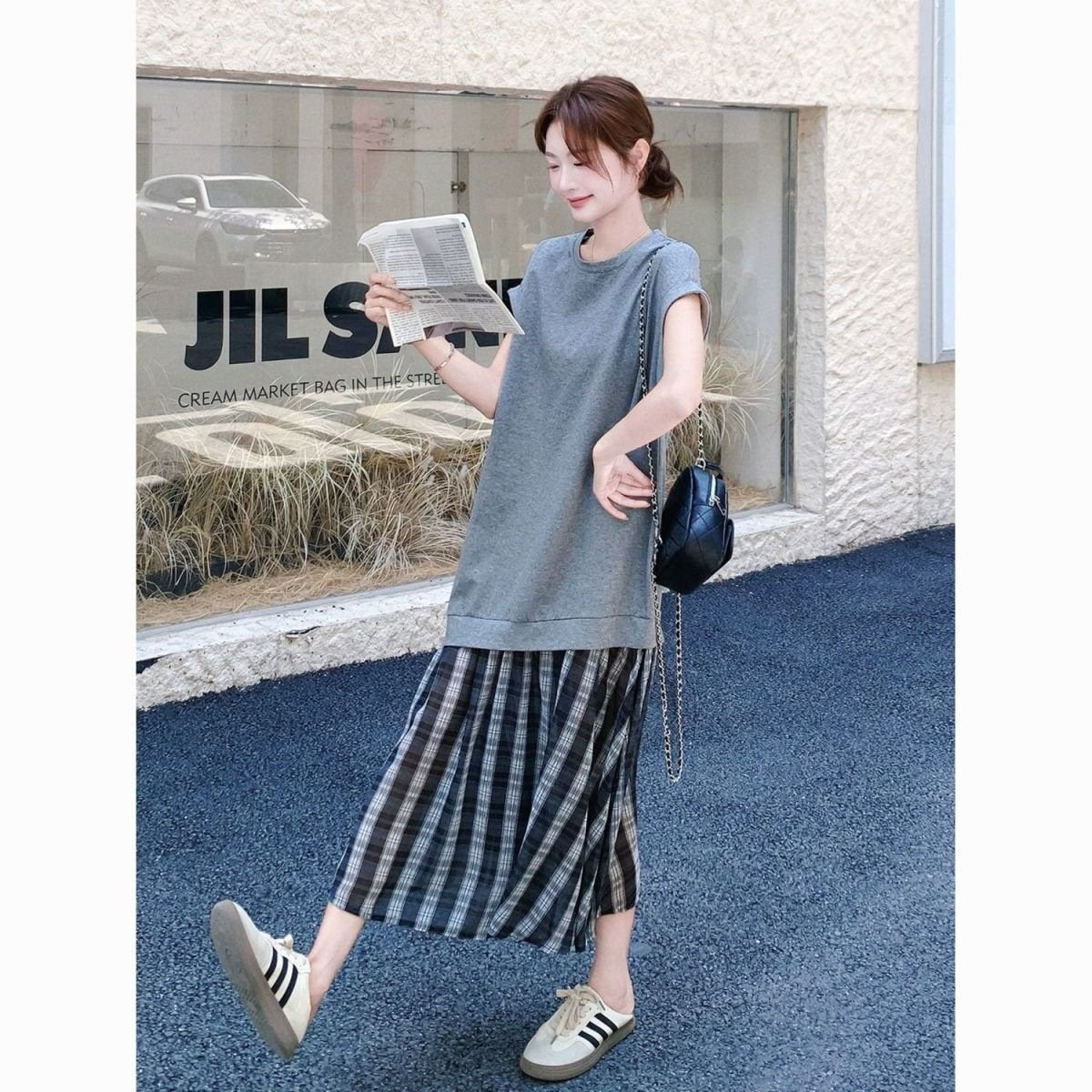 ワンピース ノースリーブ ボーダー ストライプ チェック柄 スリム 春夏 カジュアル 袖なし 春 夏 ラウンドネック シンプル ロング タイト 大きい 無地 切り替えデザイン 細身 Aライン