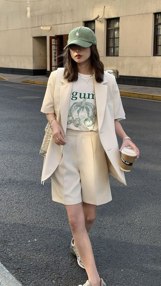 レディース パンツ ジャケット 半袖 無地 ゆったり 春夏 カジュアル きれいめ 春 ショート 夏 ショートパンツ シンプル 上品 薄手 スーツ セットアップ ポリエステル