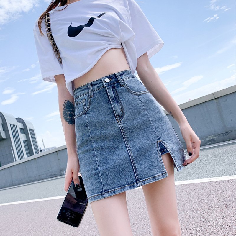 パンツ スカート デニム 秋冬 秋 きれいめ ショート ショートパンツ 冬 上品 Aライン スリット ハイウエスト デニムスカート ストレッチ