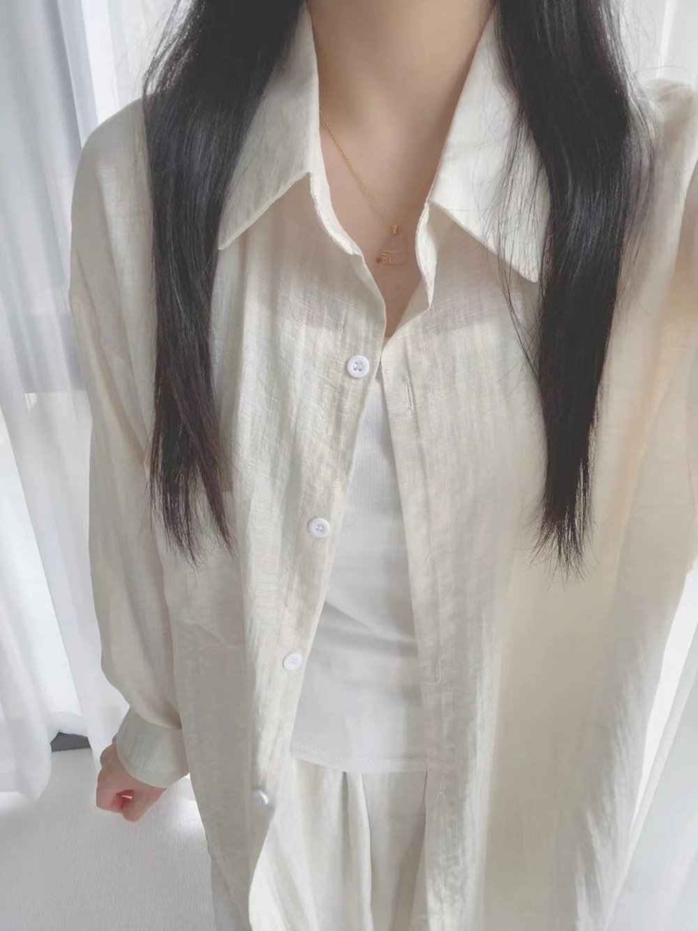 レディース ブラウス シャツ コート 長袖 無地 ゆったり 夏 カジュアル 体型カバー 春夏 前開き シンプル 薄手 切り替えデザイン 襟付き