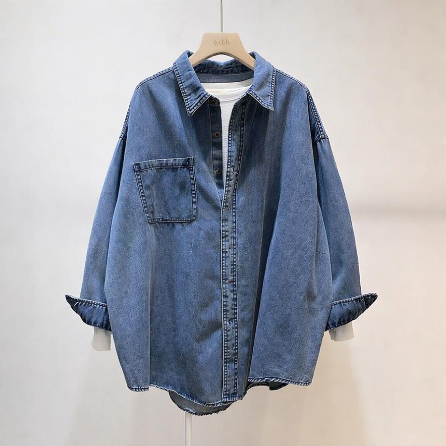 レディース シャツ トップス ジャケット 長袖 無地 ゆったり デニム 春 秋冬 レトロ 体型カバー 春夏 前開き ブルーデニム 秋 シンプル 冬 襟付き ブルー インナー ポリエステル 着痩せ