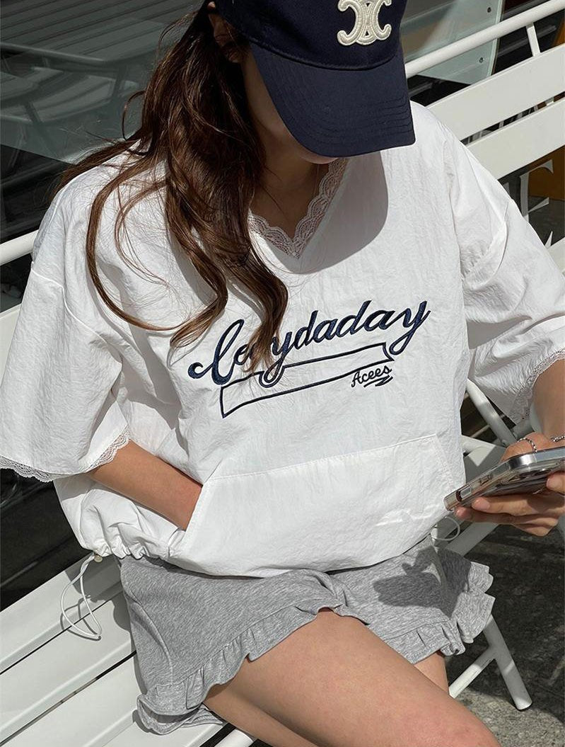 レディース シャツ Tシャツ 半袖 ゆったり 春夏 カジュアル 前開き Vネック 春 夏 膝丈 レース 速乾