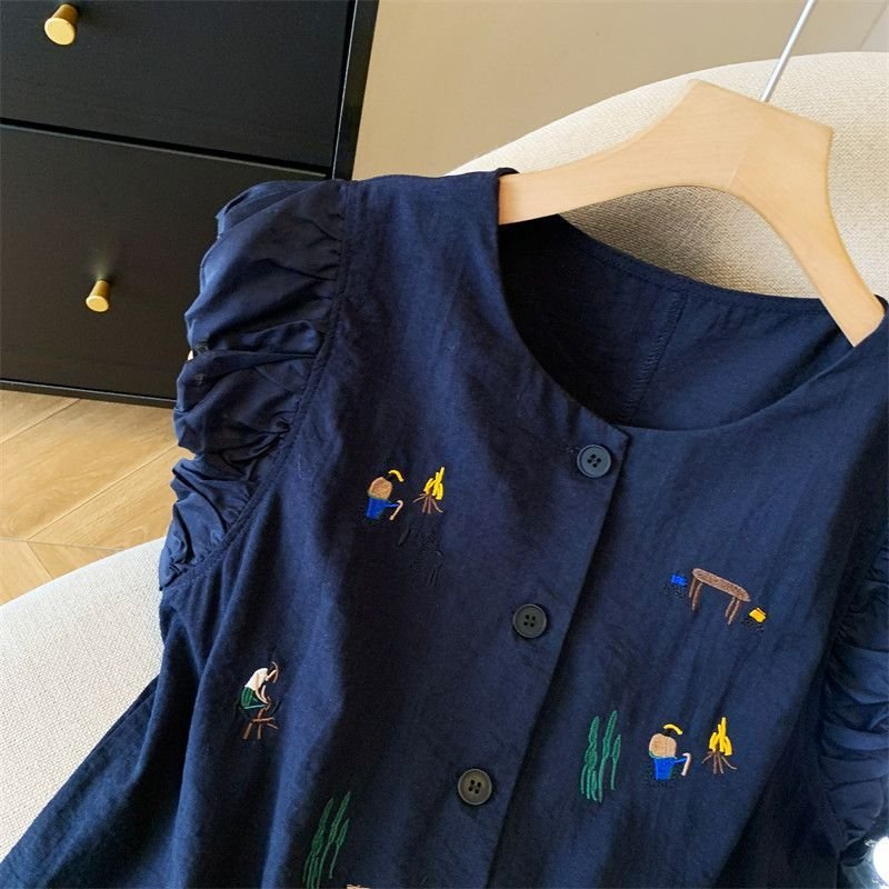 レディース シャツ トップス カーディガン ノースリーブ ゆったり コットン 綿 麻 春夏 きれいめ 通勤 オフィス 体型カバー 大きいサイズ 前開き 袖なし 春 ショート 夏 ホワイト ラウンドネック ジャケット 刺繍 パフスリーブ ベスト ネイビー アウター ボタン