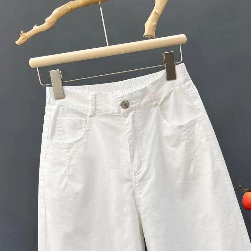 レディース パンツ 無地 ワイド スリム デニム 春夏 カジュアル 春 夏 ホワイト シンプル ストレートパンツ ストレート 8分丈 デニムパンツ ハイウエスト ポリエステル