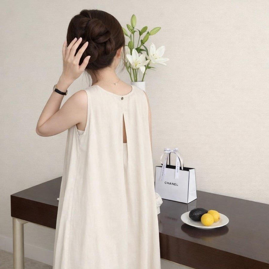 ワンピース 半袖 ノースリーブ 無地 春夏 春 レース 夏 ラウンドネック シンプル ロング 上品