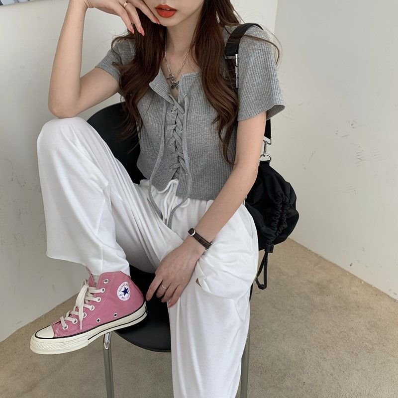 レディース トップス Tシャツ 半袖 オーバーサイズ スリム 春夏 きれいめ レトロ Vネック 春 夏 スクエアネック 上品 シャツ ハイウエスト