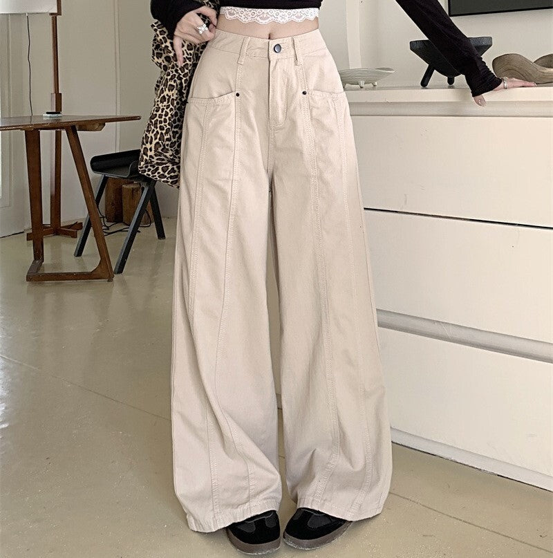 レディース パンツ ボトムス Gパン ストレートパンツ ワイド デニムパンツ フルレングス ストリート ポケット ハイウエスト 大人可愛い きれいめ シンプル カジュアル おしゃれ かっこいい こなれ感 ラフ 存在感 ベーシック ナチュラル 無地 春 秋 ロングシーズン ママ 通勤 学生 学校 通学 デート お出かけ お泊まり アウトドア キャンプ イベント 旅行 女子会 休日 ショッピング ライブ お花見 体型カバー 美脚 着回し トレンド 定番 S M L XL ベージュ ベーシックカラー 大人カラー