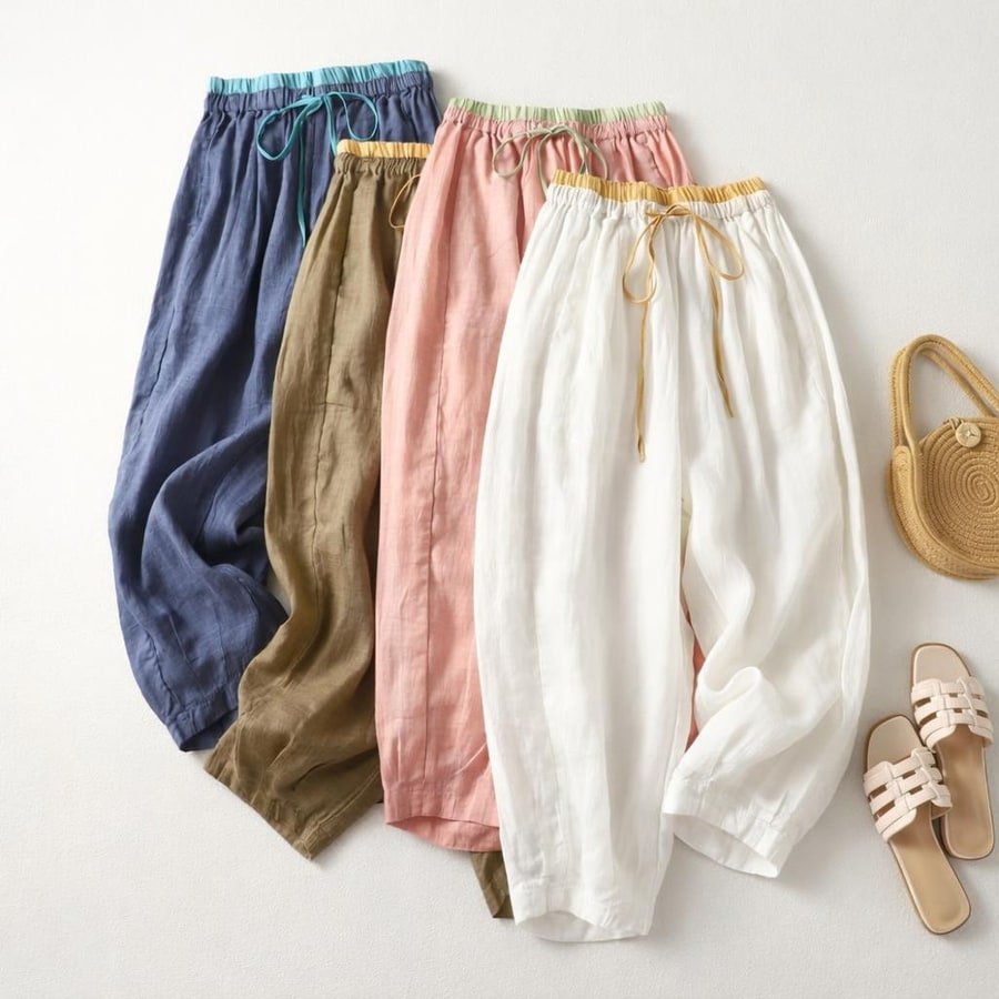 レディース パンツ 無地 ゆったり スリム 春夏 カジュアル きれいめ レトロ 春 夏 シンプル 上品 9分丈 薄手 ハイウエスト