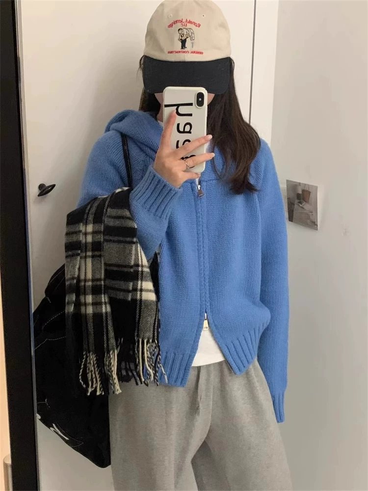 レディース ニット カーディガン コート 長袖 ゆったり 秋冬 秋 体型カバー ミニ 膝丈 ジャケット 冬 切り替えデザイン 厚手 セーター パーカー フード フェミニン アウター ボタン ポリエステル