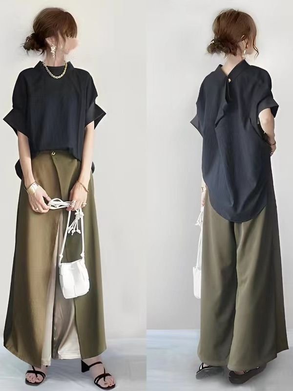 レディース トップス パンツ ボーダー ストライプ ワイド 春夏 きれいめ 春 夏 上品 ワイドパンツ 切り替えデザイン セットアップ ポリエステル