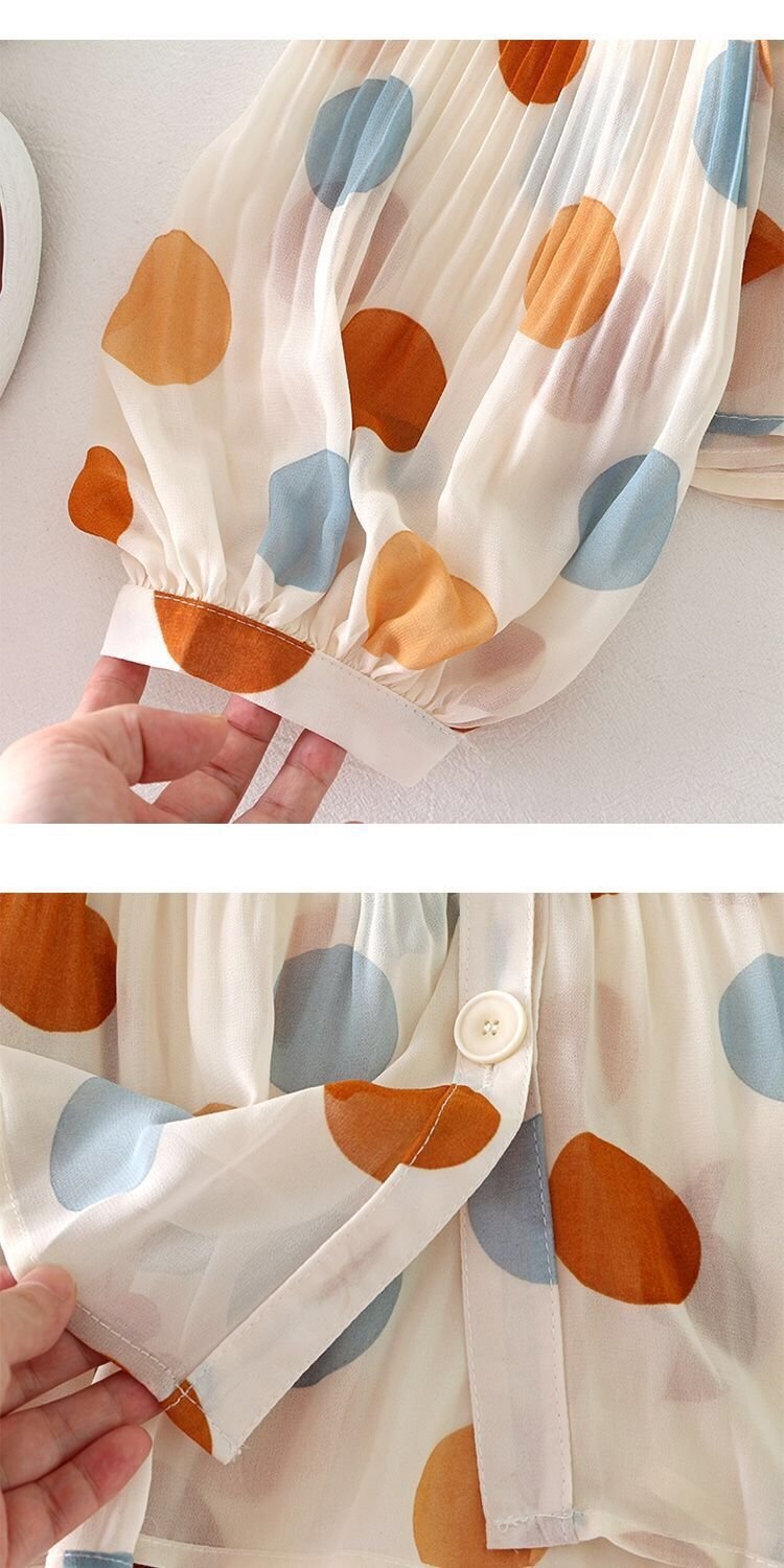 レディース シャツ 長袖 ゆったり きれいめ 通勤 体型カバー 前開き Vネック かわいい 上品 シフォン ドット