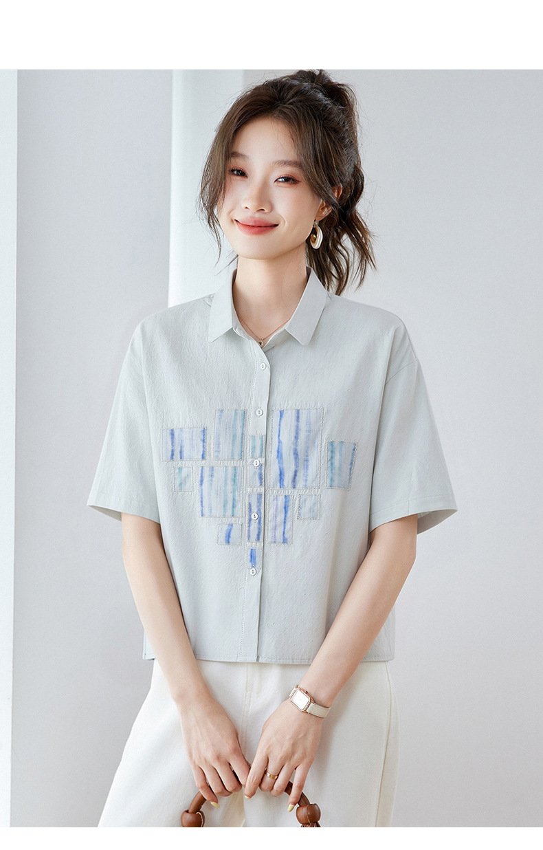 レディース シャツ トップス 半袖 ゆったり コットン 綿 春夏 カジュアル 体型カバー 前開き 春 白 夏 膝丈 切り替えデザイン 襟付き ボタン