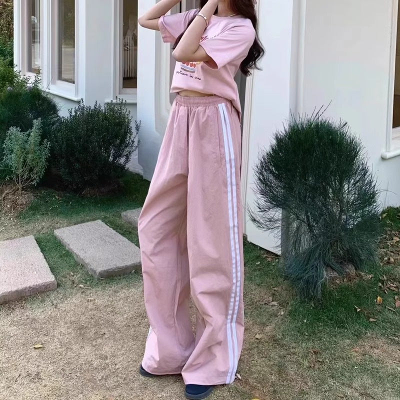 レディース パンツ ゆったり ワイド 春夏 カジュアル アメリカン ボトムス 春 夏 ストレート スウェットパンツ スウェット ストリート タイ 速乾 ストレッチ ポリエステル