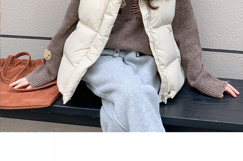 レディース トップス ベスト ノースリーブ 無地 ゆったり 体型カバー 袖なし ショート 男女兼用 シンプル ブラック ダウン ベージュ インナー