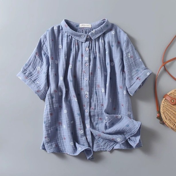 レディース シャツ 半袖 花柄 ゆったり コットン 綿 春夏 レトロ 前開き 春 夏 ラフ