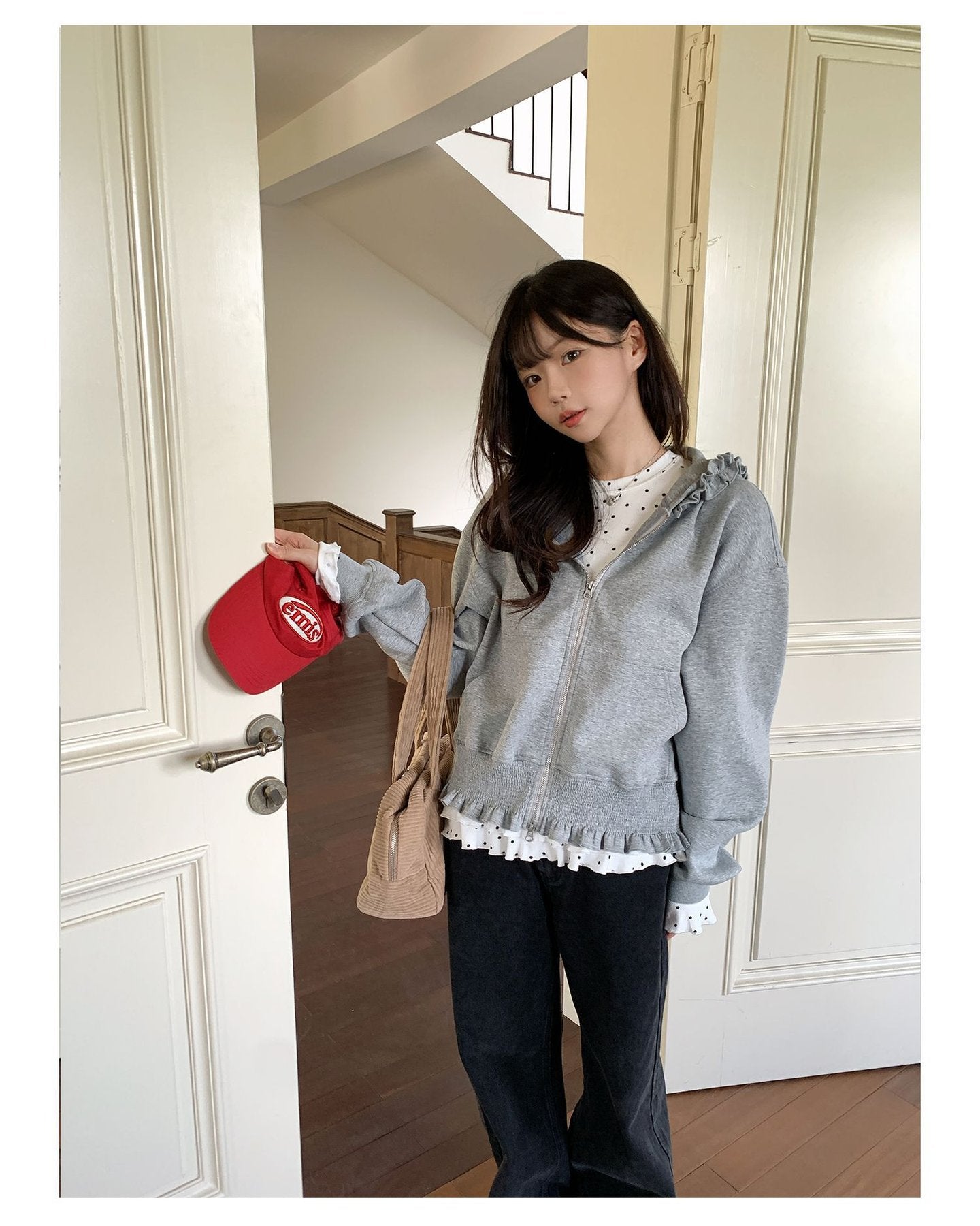 レディース トップス パーカー 長袖 無地 ゆったり 春夏 きれいめ 体型カバー 春 ショート 夏 シンプル 上品 フリル ラフ ピンク フード