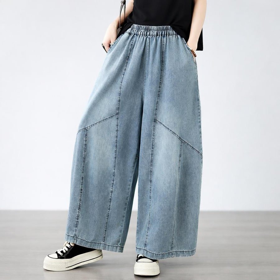 レディース パンツ ワイド スリム デニム 春夏 カジュアル レトロ 春 夏 シンプル デニムパンツ ハイウエスト ポリエステル